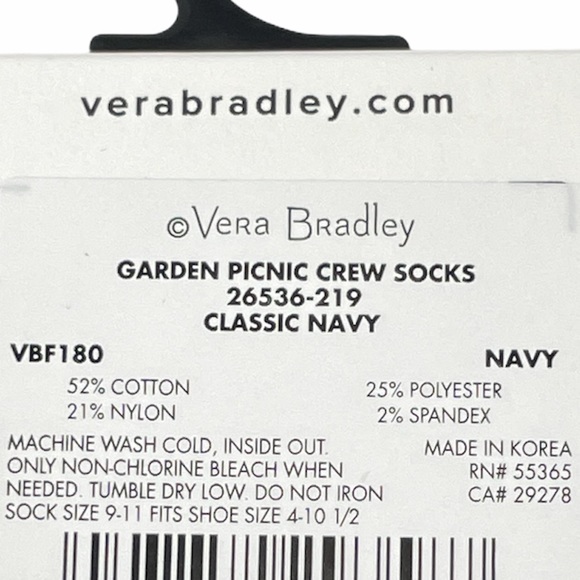 Vera Bradley Garden Picnic Crew Socks, Navy - Picture 4 of 5